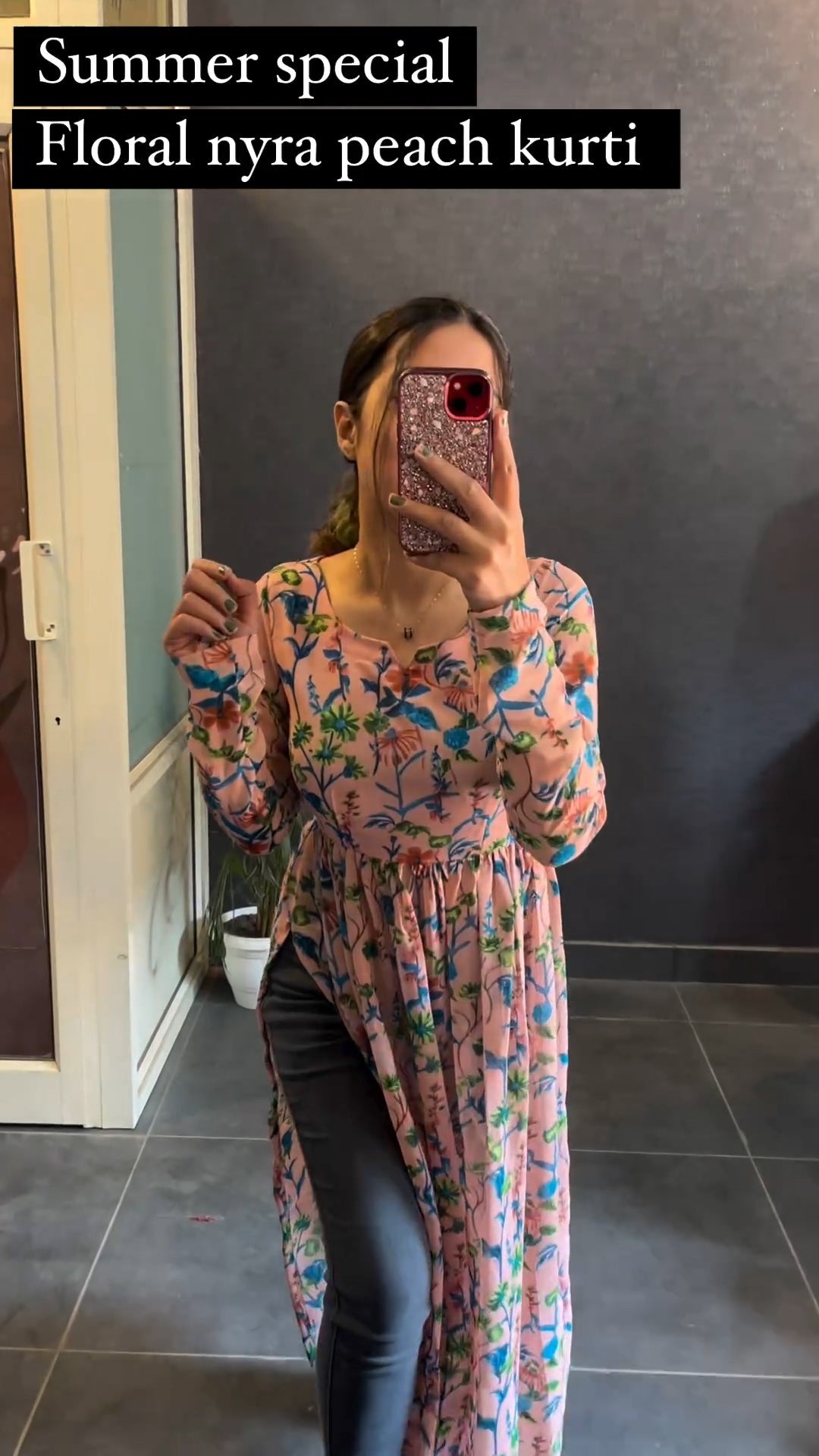 Floral Peach Nyra Kurti