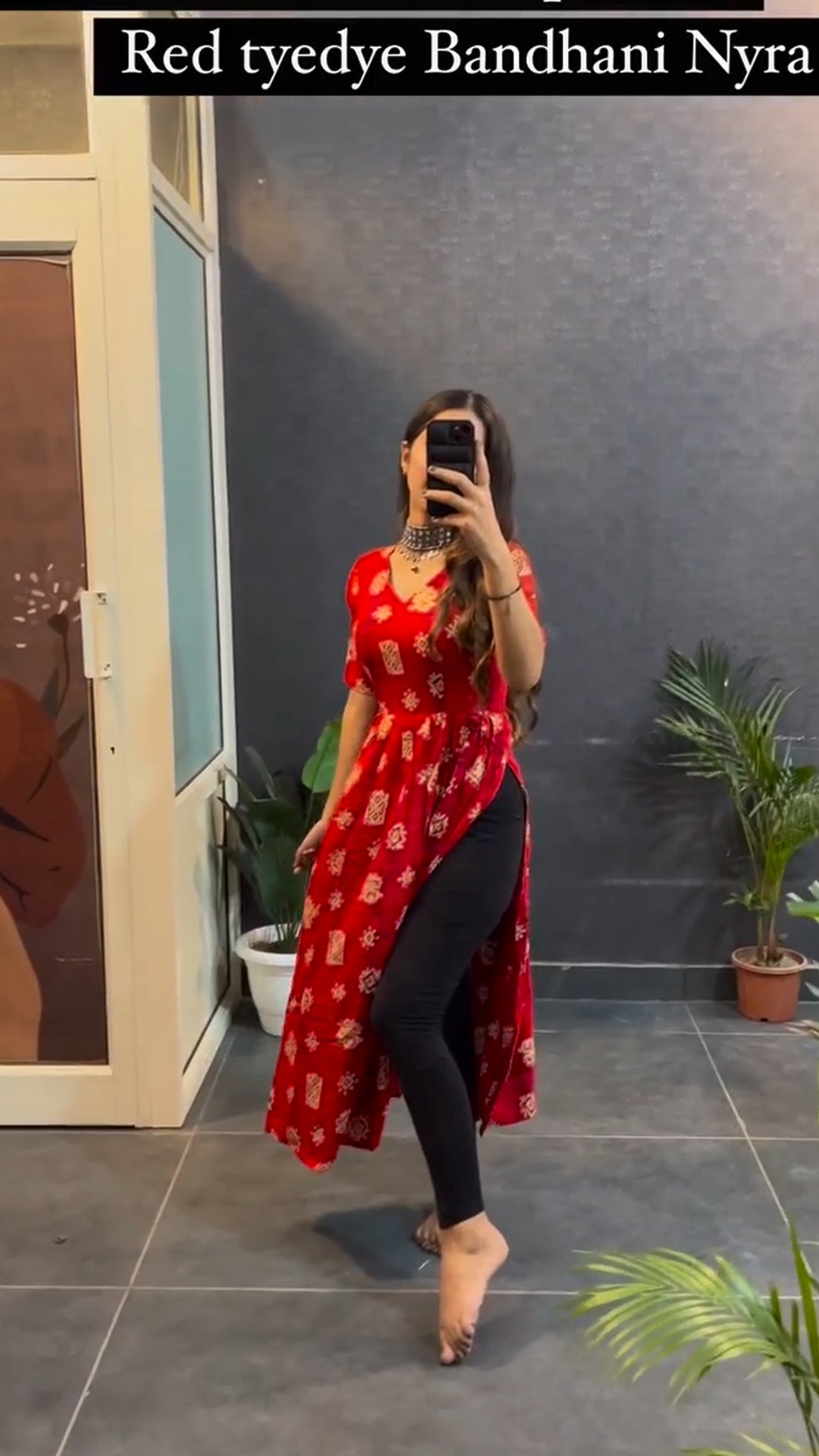 New Red Cotton Tyedye Bandhani Nyra
