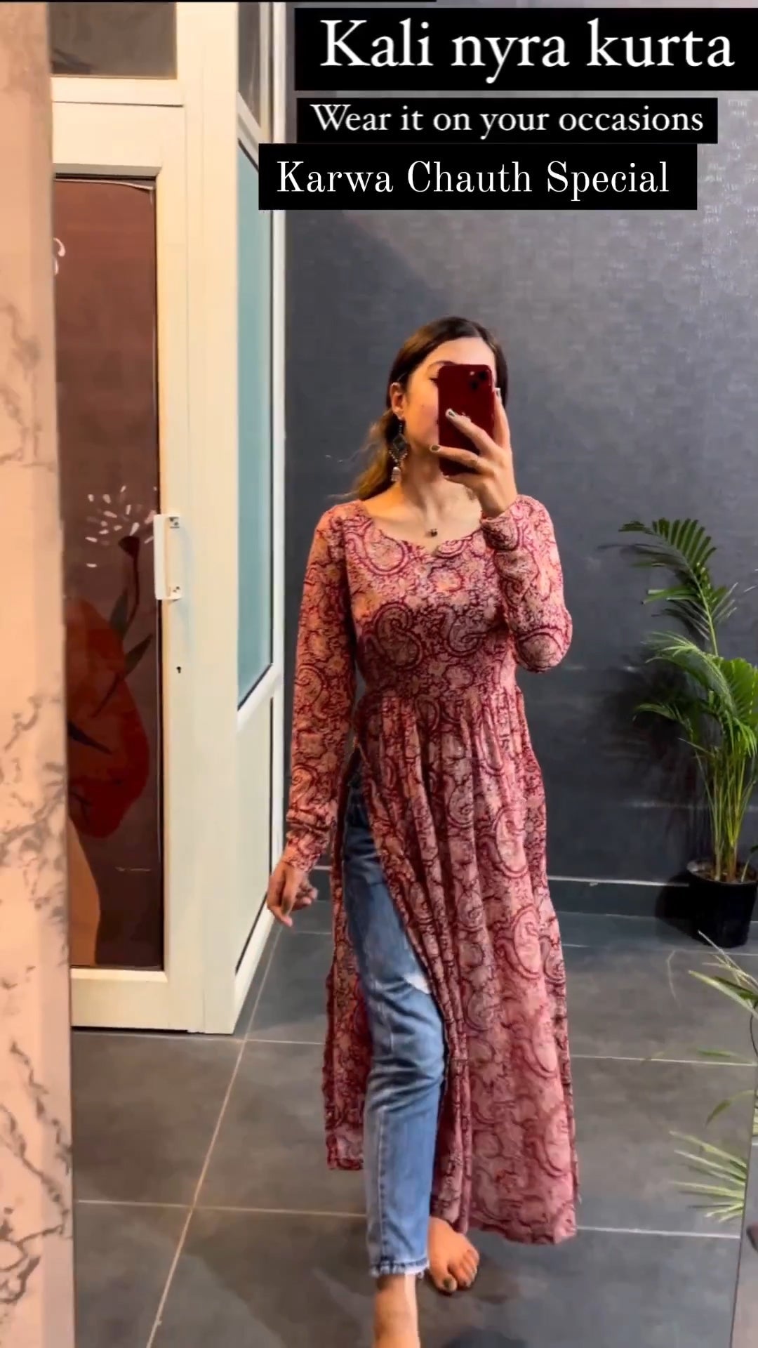 Maroon Rayon Printed Cotton Nayra Cut Kurti
