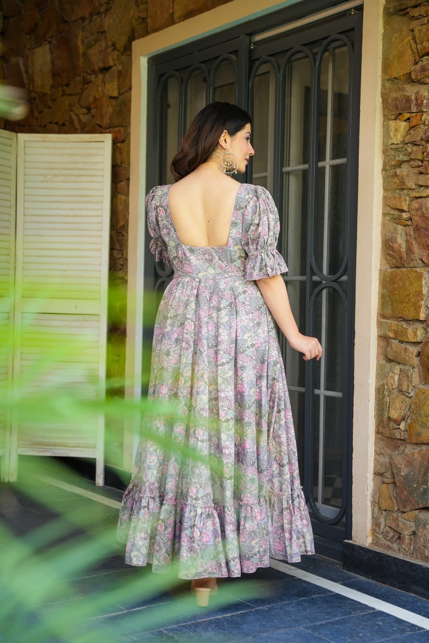 GREY BLOOM COTTON DRESS