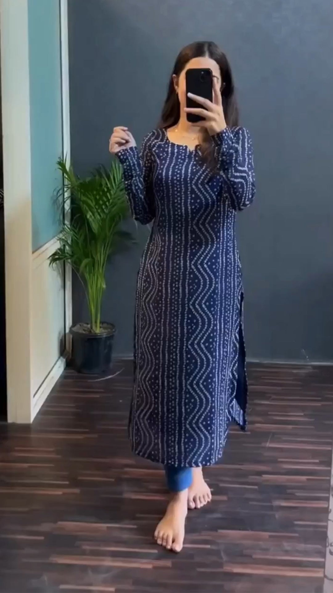 Blue Bandhani Printed Kurti For Women