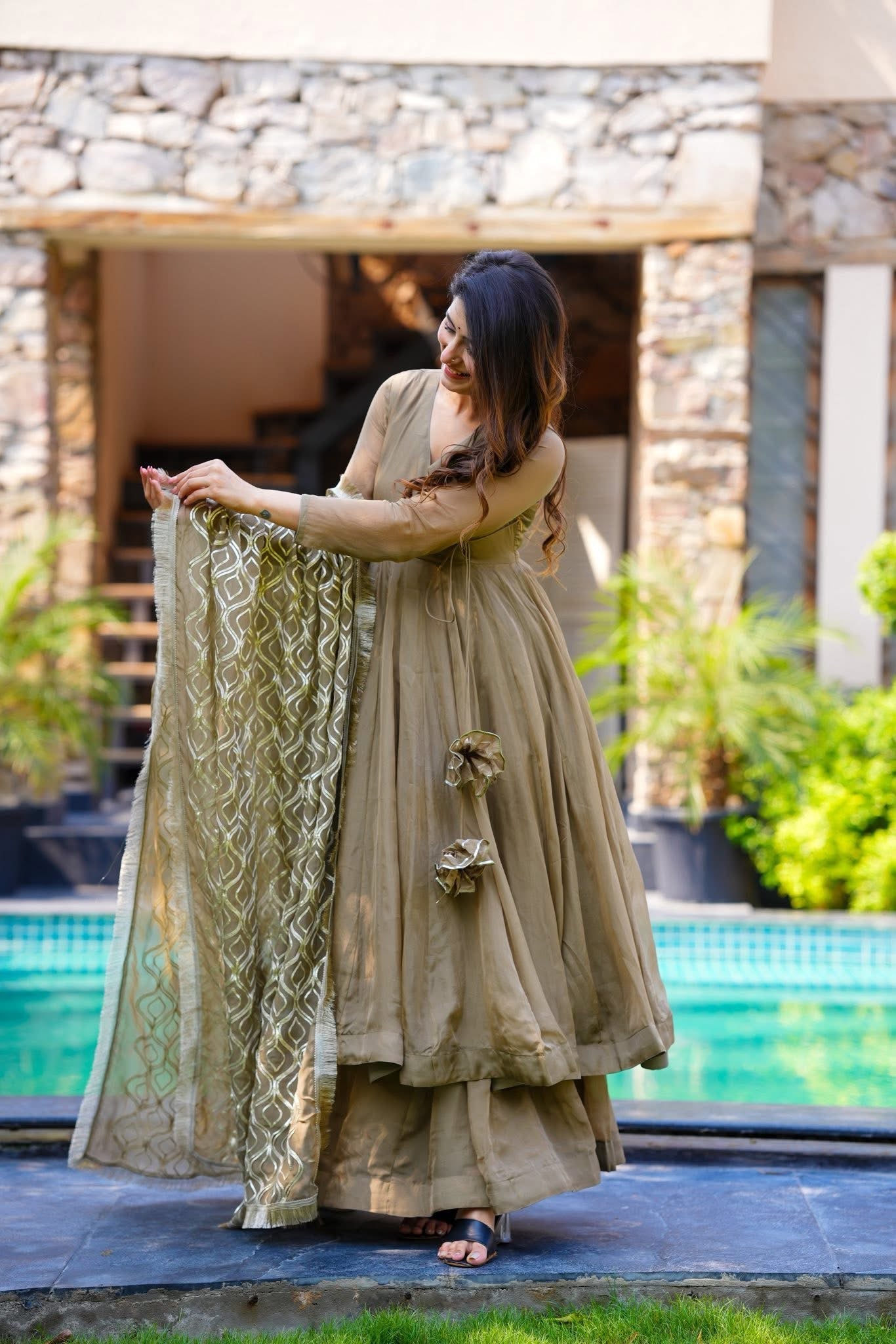 RUSTIC RAJWADA OLIVE KURTA SET