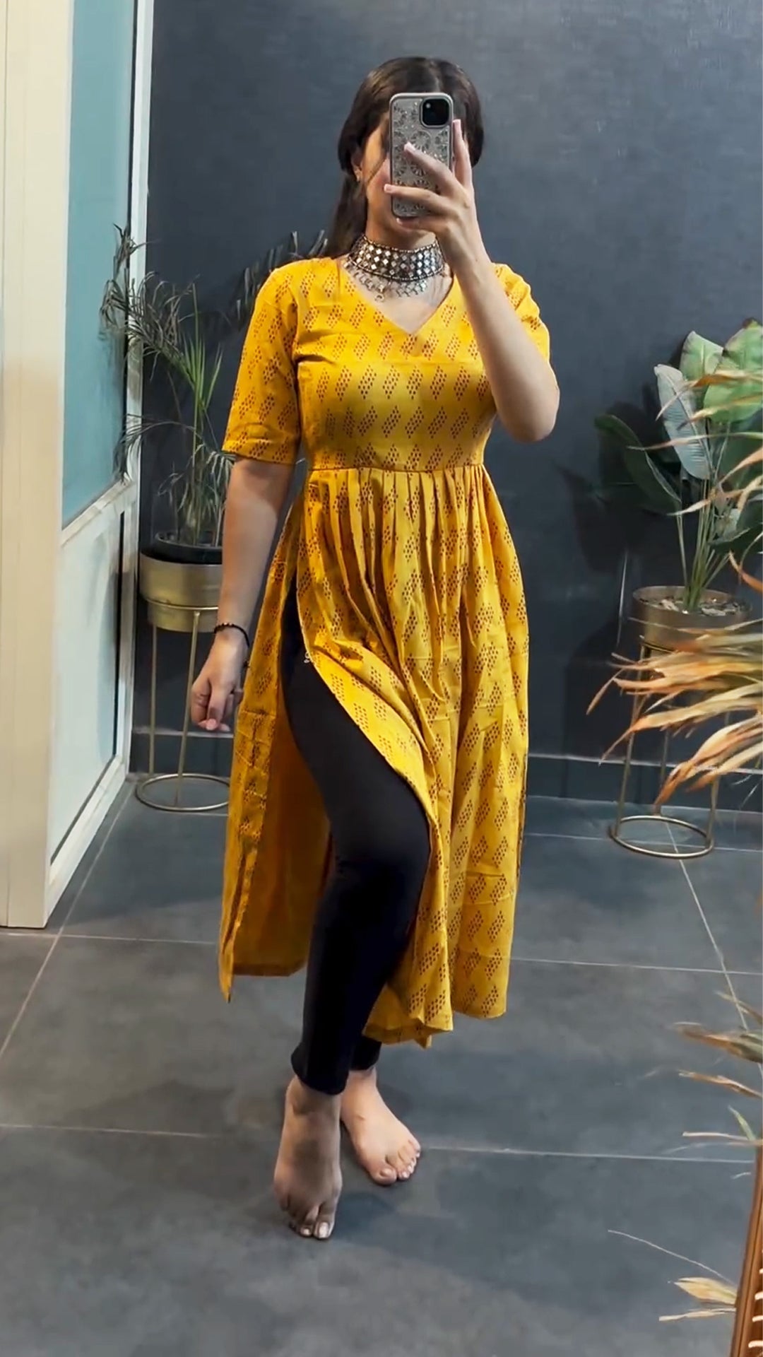 Cotton Printed Mustard Nyra Kurtis