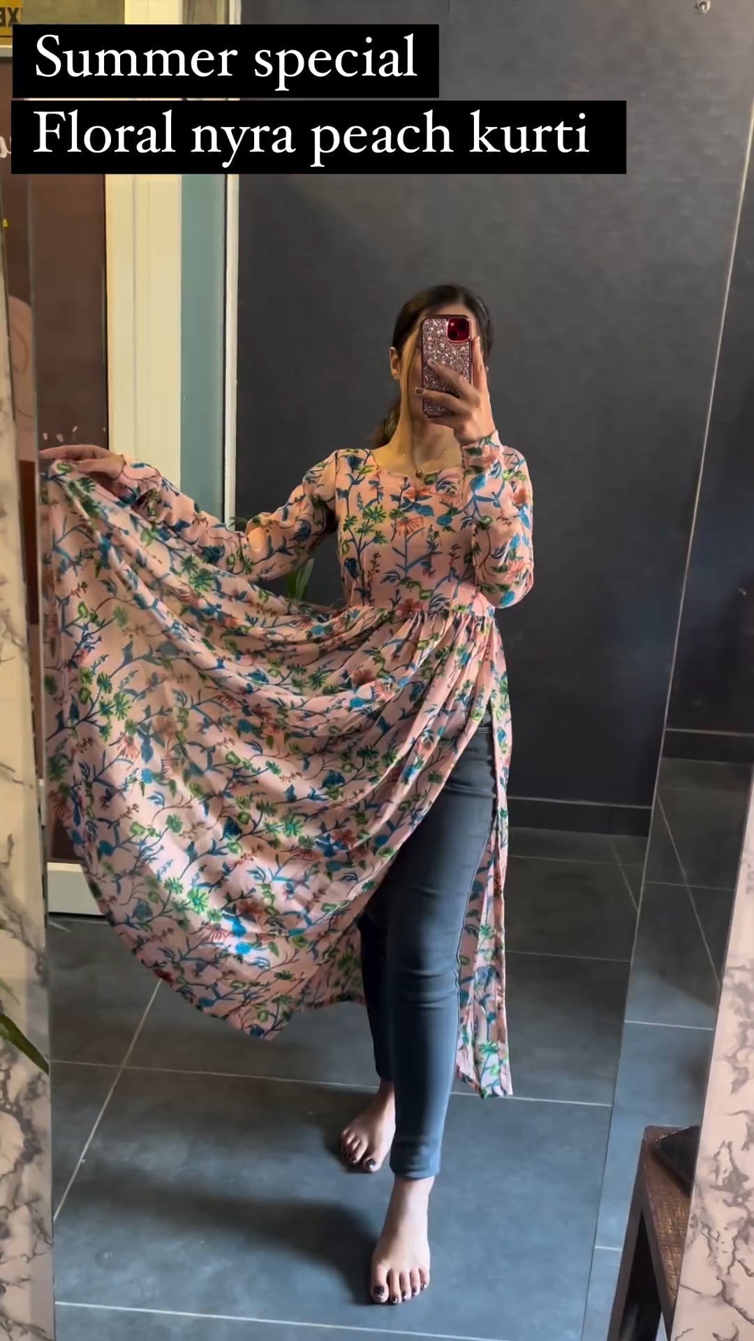 Floral Peach Nyra Kurti