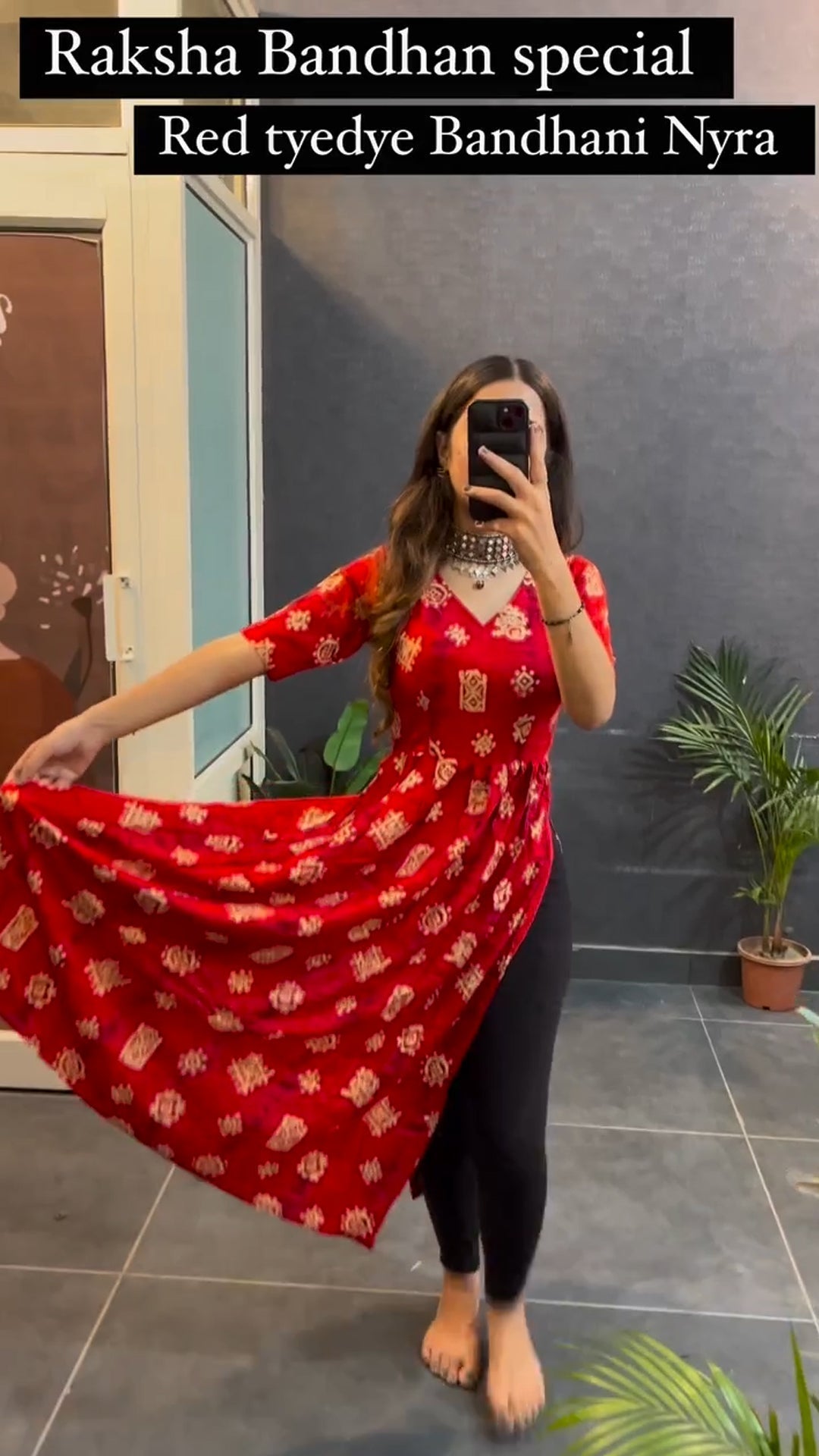 New Red Cotton Tyedye Bandhani Nyra