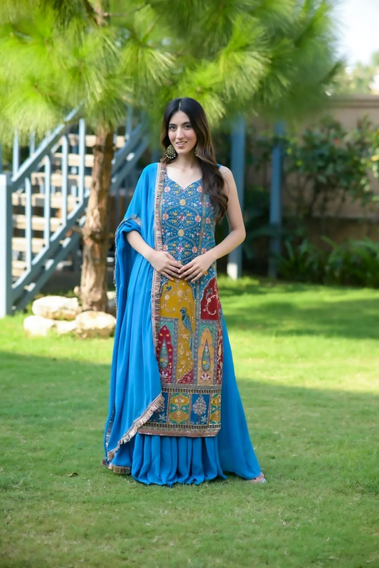 ISABELLA BLUE HEAVY EMBROIDERED SUIT