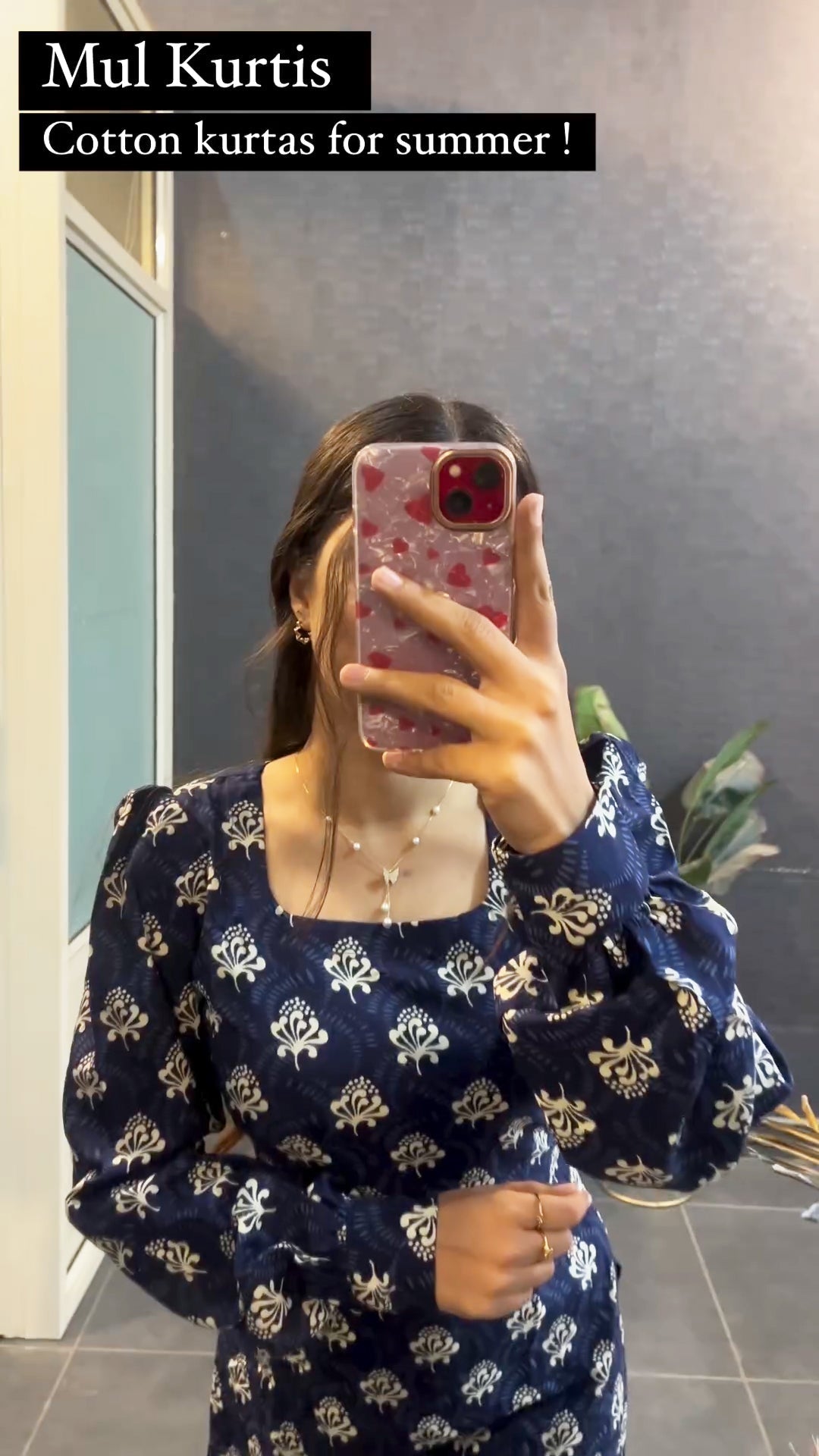Blue Pongal Cotton Printed Kurti in Full Sleeves