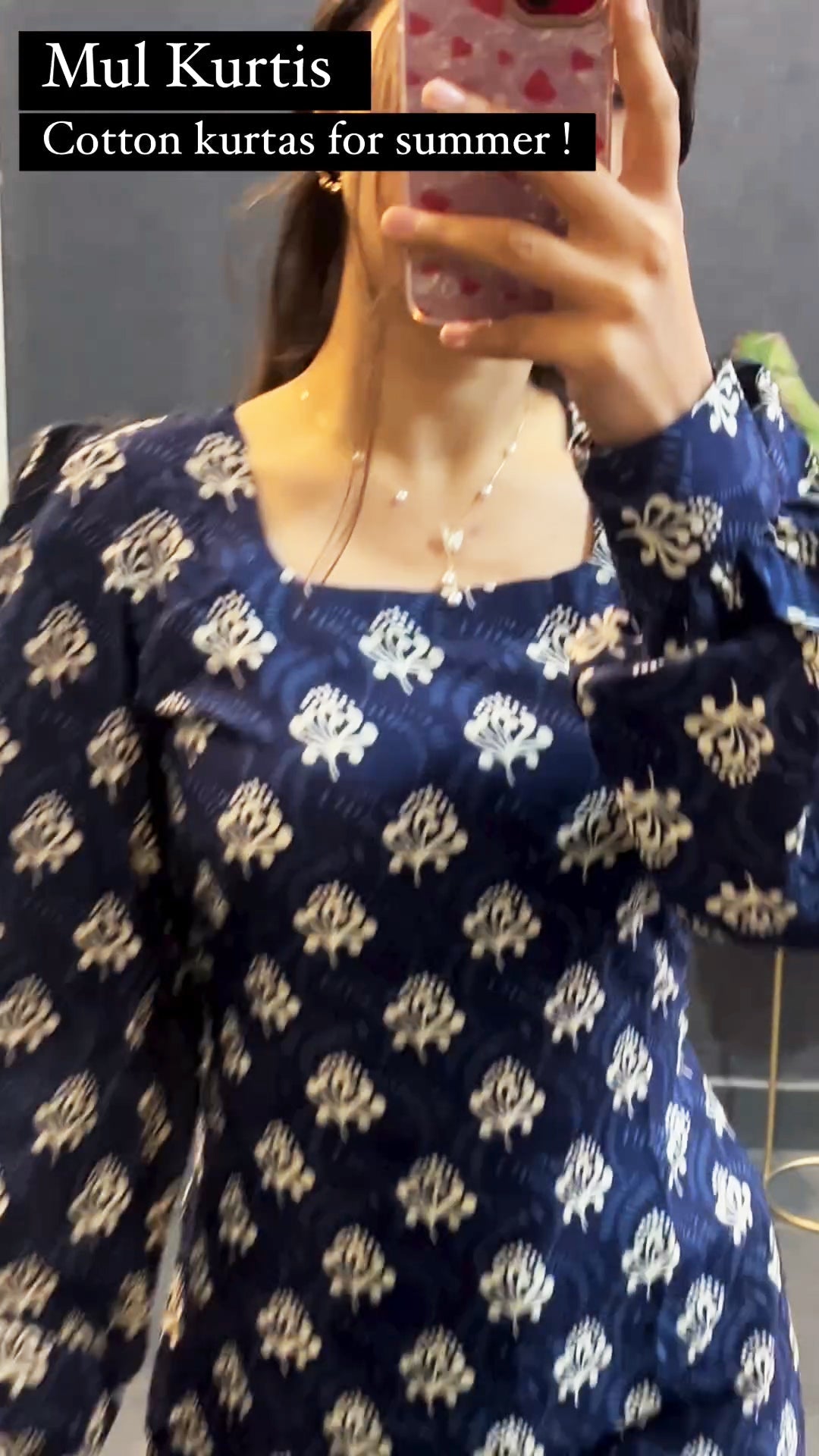 Blue Pongal Cotton Printed Kurti in Full Sleeves