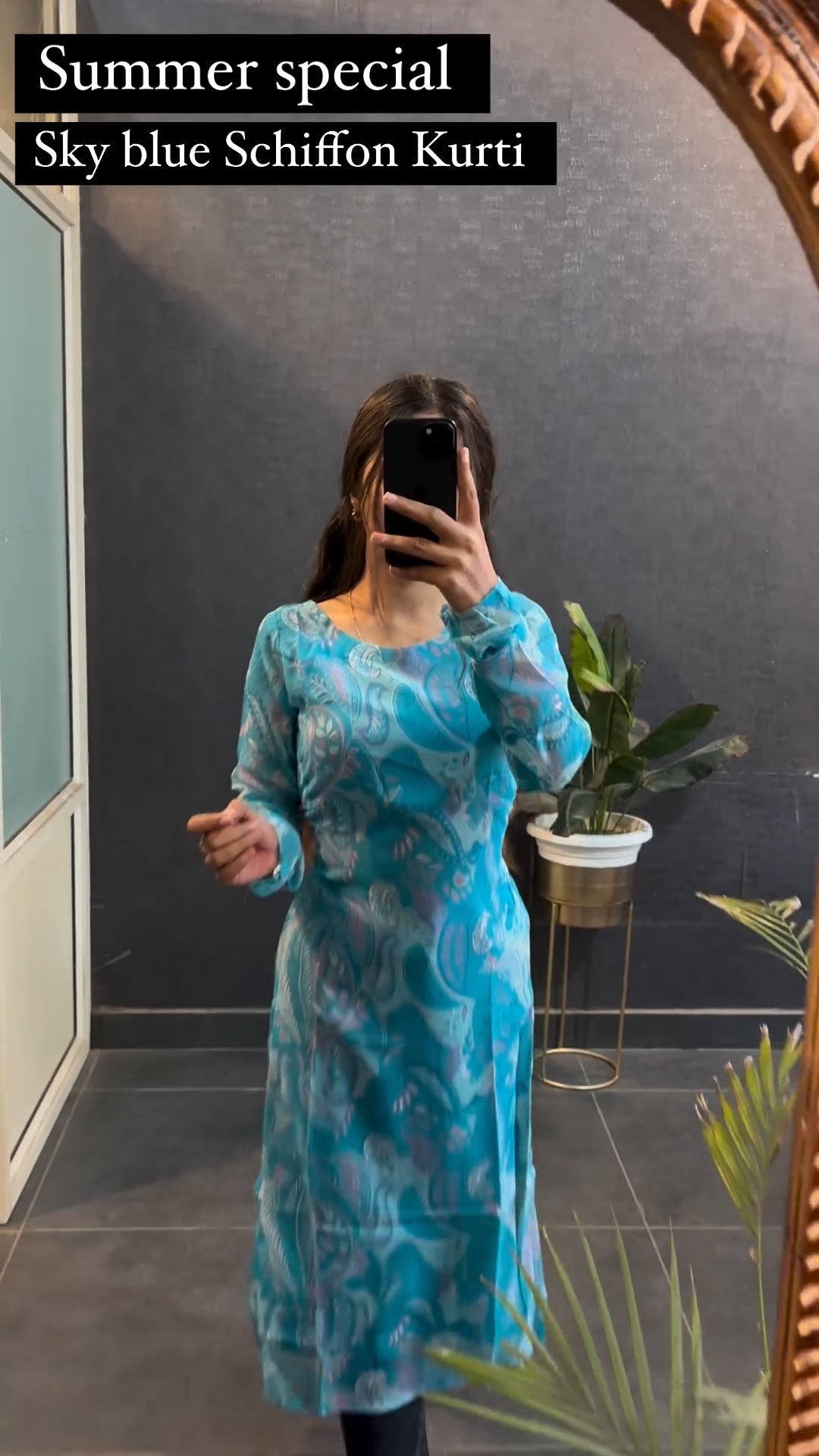 Sky Blue Schiffon Printed Kurti For Women
