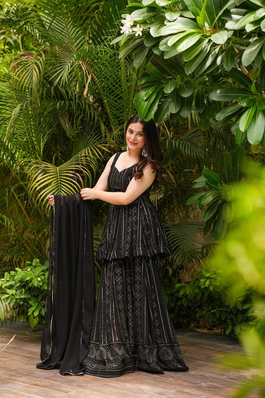 ZUNAIRA BLACK GEOGETTE SHARARA SET