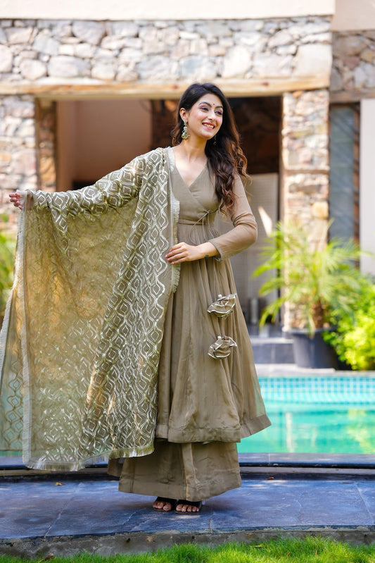 RUSTIC RAJWADA OLIVE KURTA SET