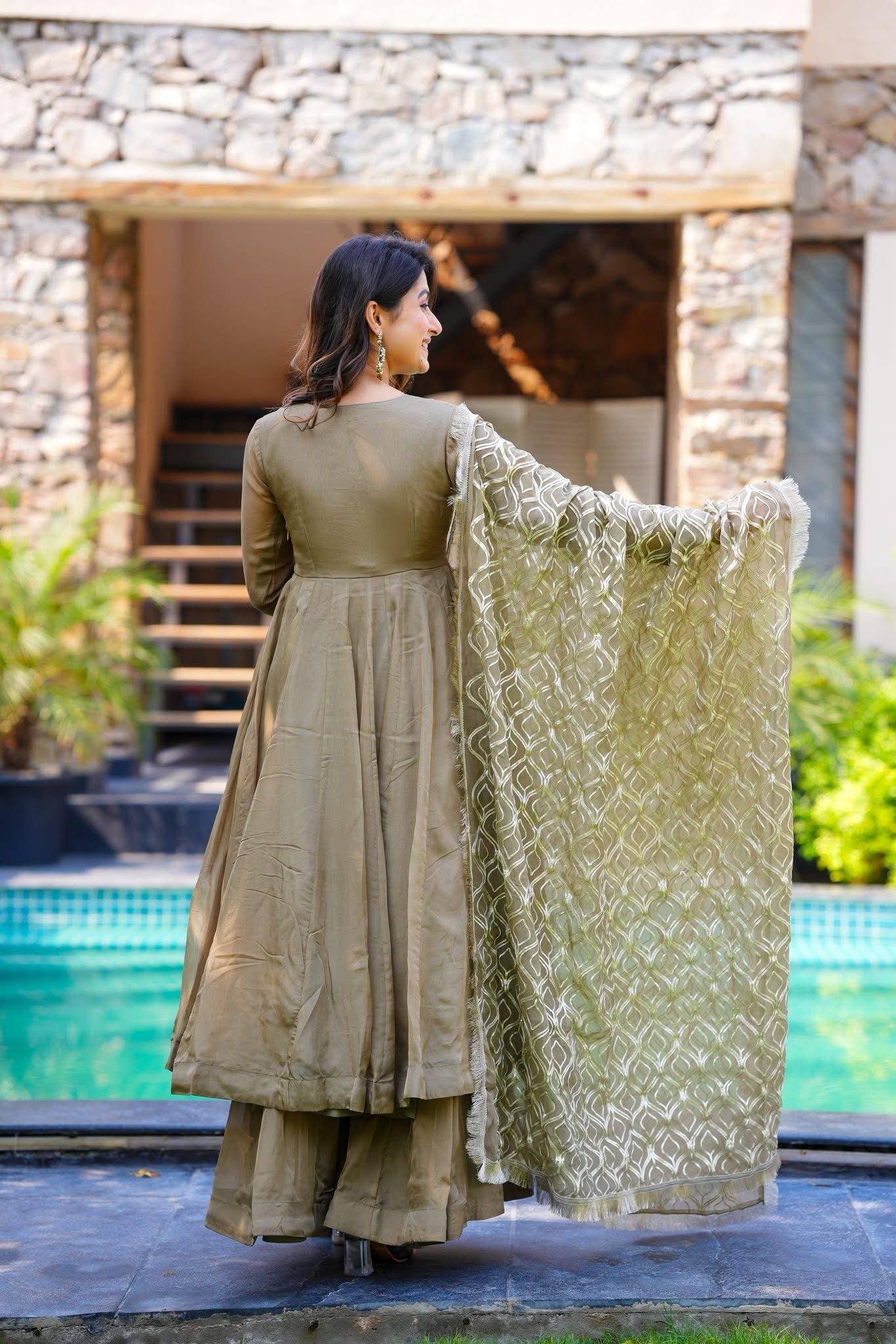 RUSTIC RAJWADA OLIVE KURTA SET