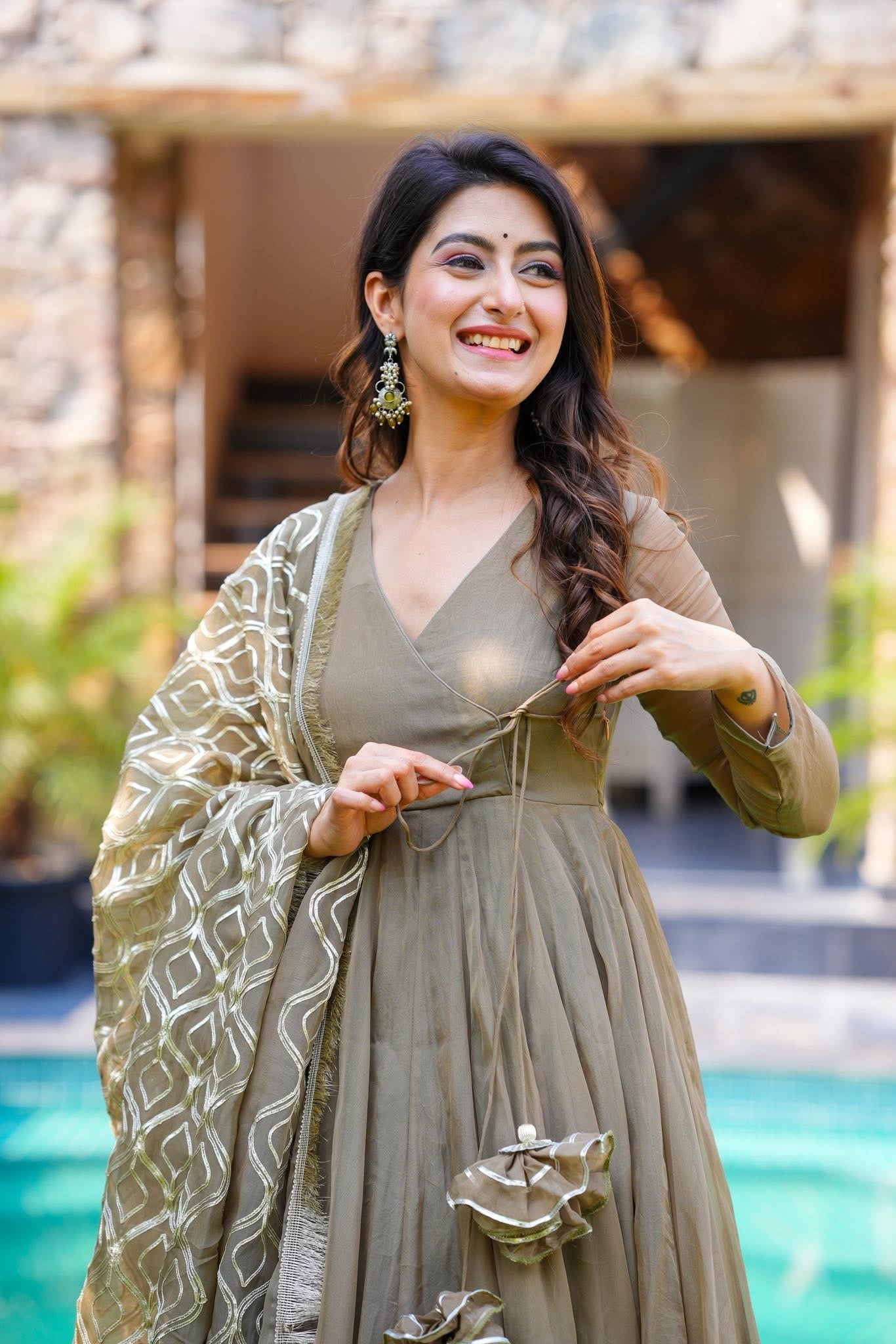 RUSTIC RAJWADA OLIVE KURTA SET