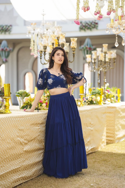 MARSHALL BLUE CREPE CROPTOP-SKIRT