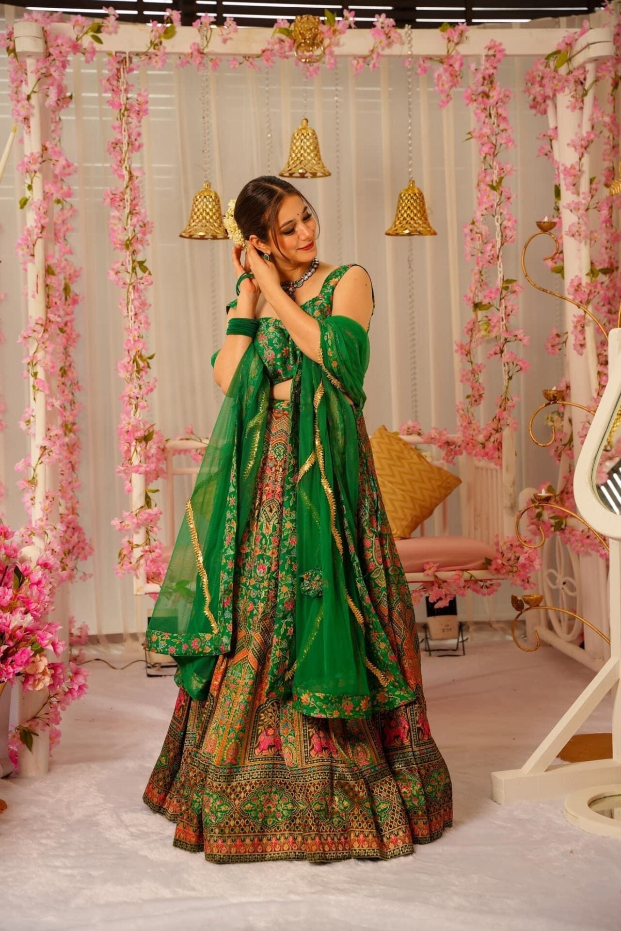 PEACOCK GREEN SILK LEHENGA SET