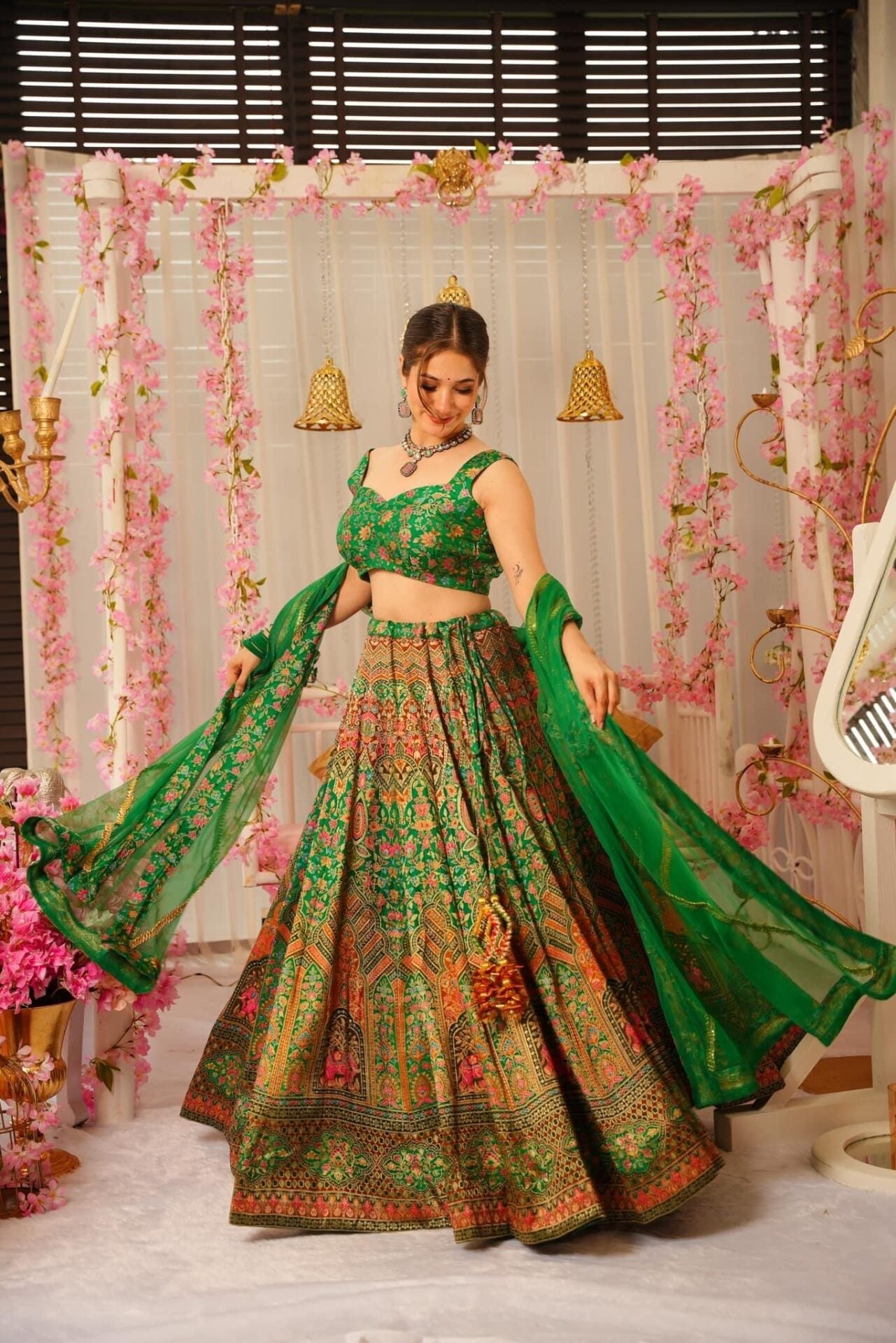 PEACOCK GREEN SILK LEHENGA SET