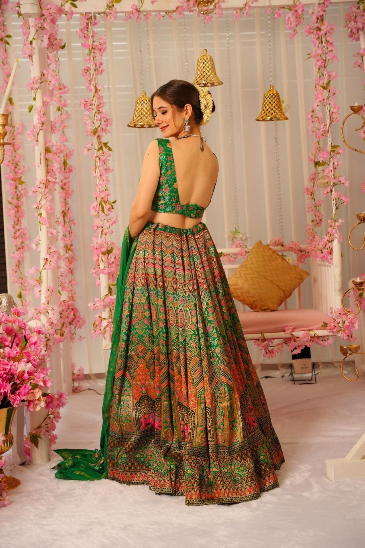 PEACOCK GREEN SILK LEHENGA SET