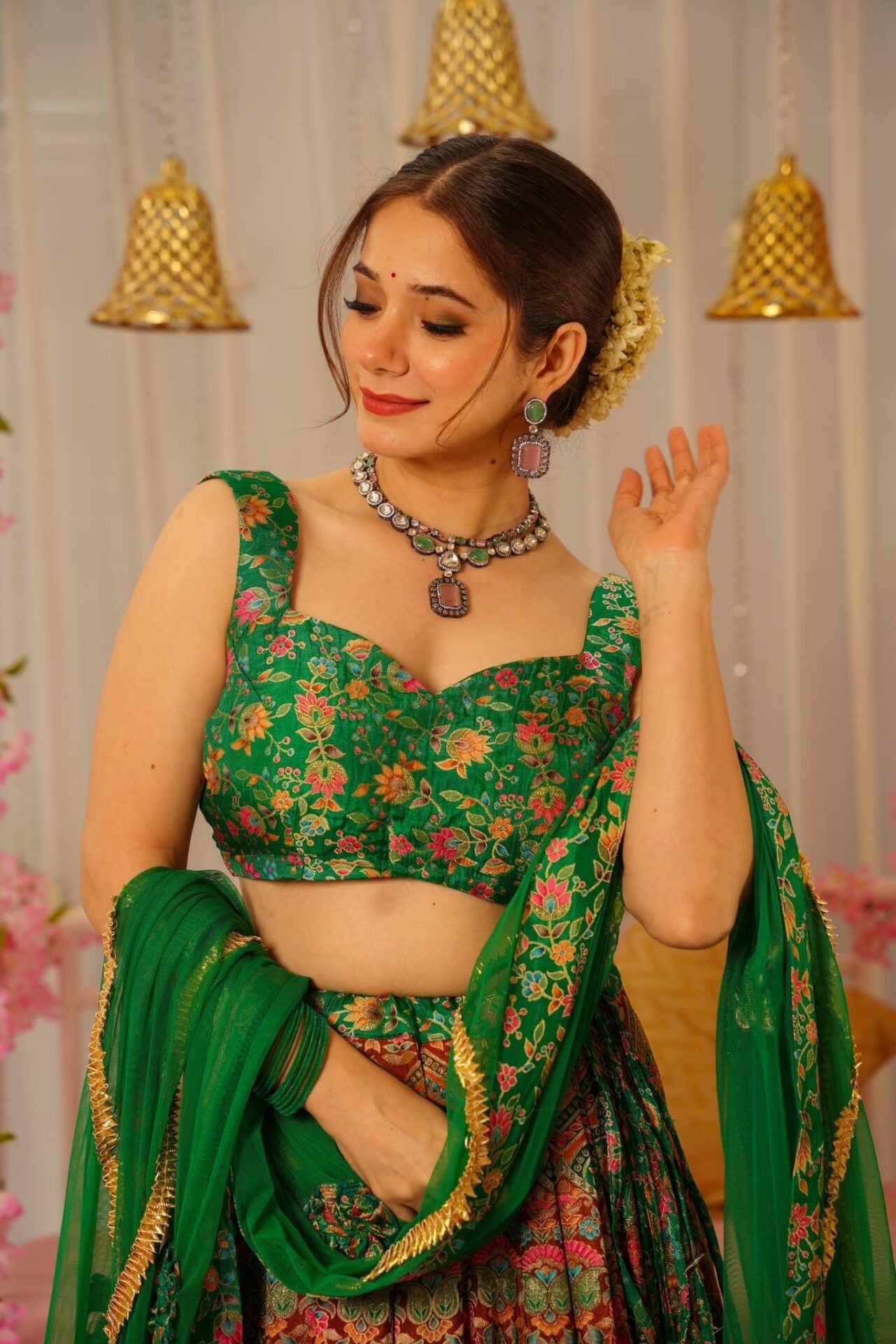PEACOCK GREEN SILK LEHENGA SET