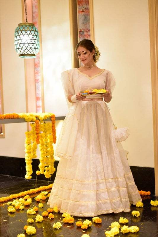 WHITE ORGANZA LEHENGA